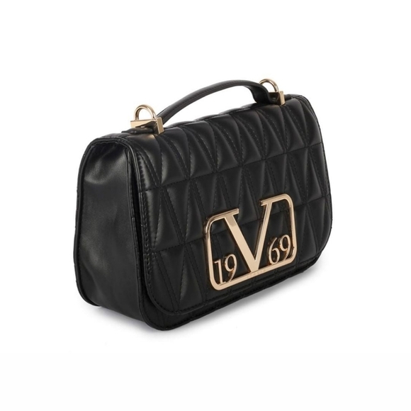 Alessandro Versace Black Quilted Faux Leather Crossbody Bag. 1969 - Picture 7 of 9